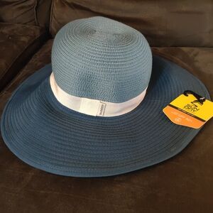 Stylish Blue Sun Hat with White Band